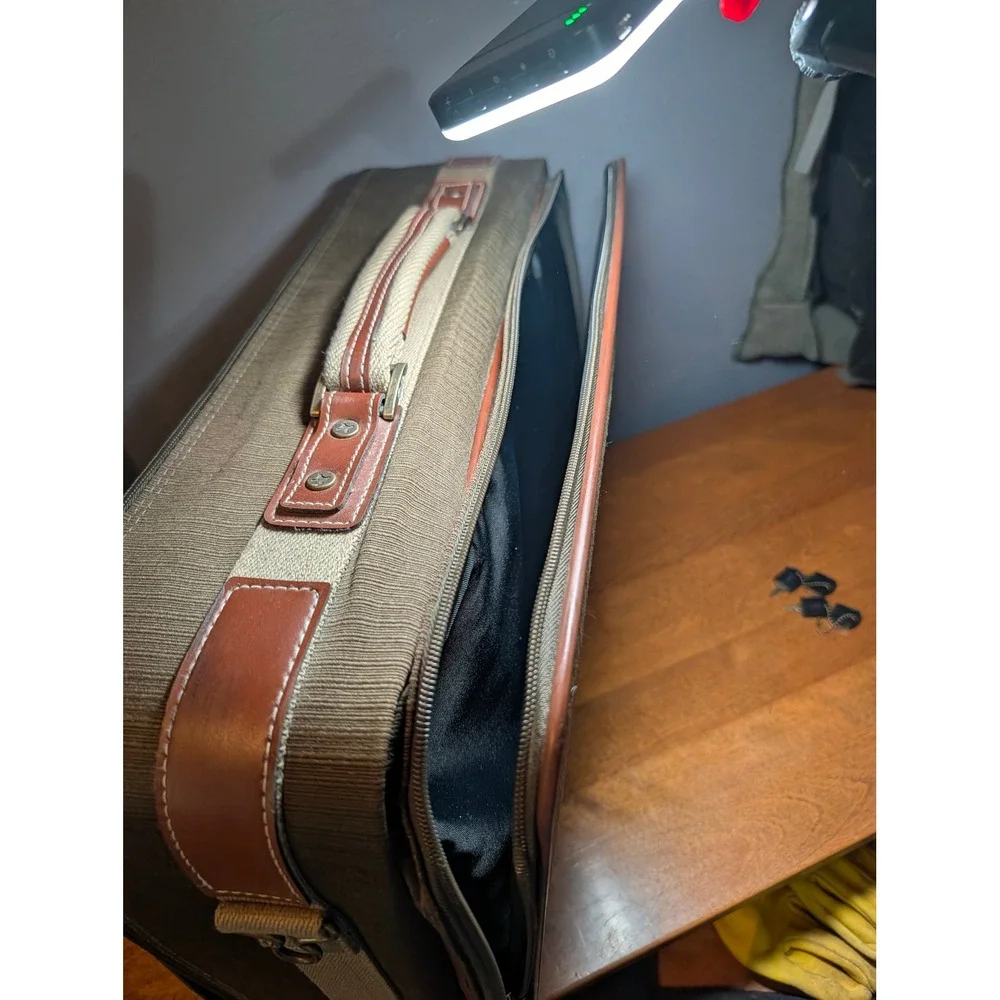 Vintage Atlantic USA Suitcase Brown Olive Corduroy Softshell Luggage with Keys